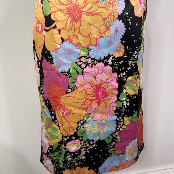 Richard Quinn Floral Print Midi Dress UK 8 US 4 AW18 Black Multicolor Satin NWT - Picture 4 of 13